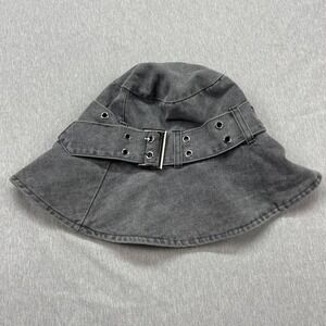 Gray Washed Denim Bucket Hat w/ Buckle Strap Grommets‎ Grunge Utility Streetwear